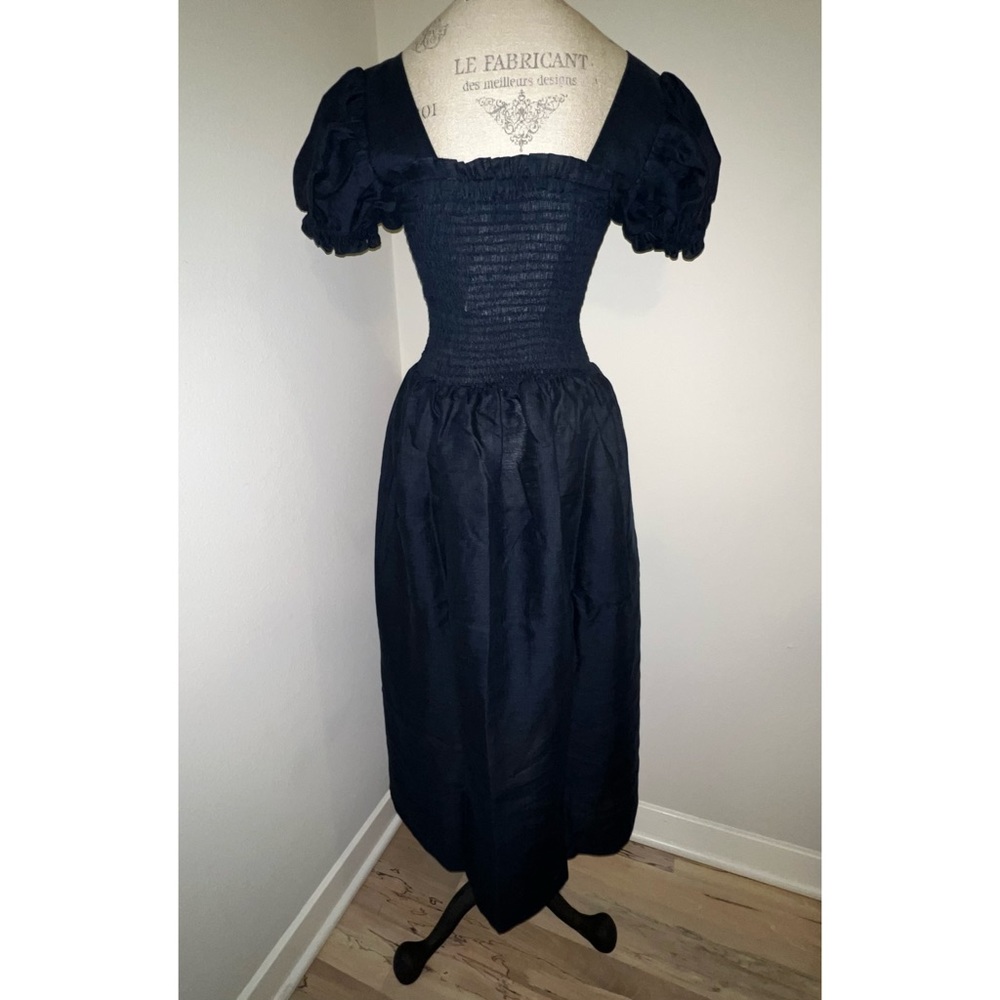 SOLD New Sleeper Dress Linen Handmade Belle Blue Large L NWT Midi Maxi Smocked - Picture 4 of 13
